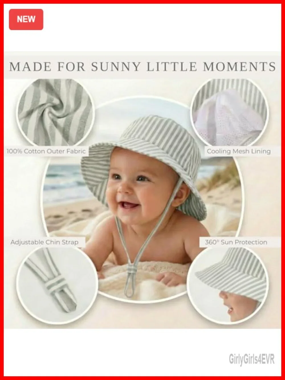 Baby Sun Hat 0-6 Months with UPF 50+ Protection, Adjustable Chin Strap, Cotton